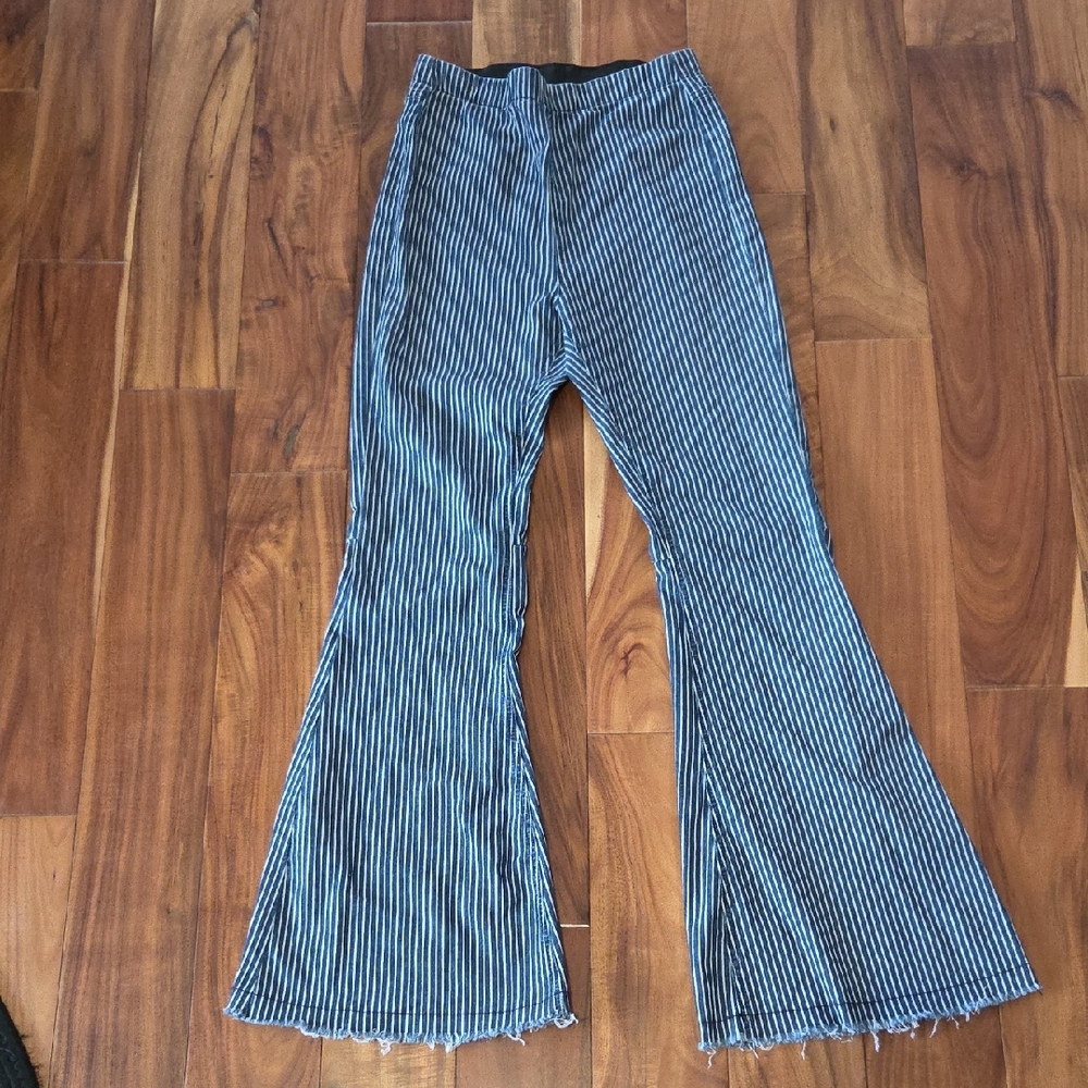 Altar'd State Blue and White Striped Flare Pants